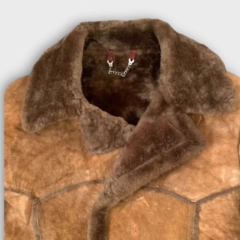 Vintage 70s 80s Sears Sheepskin Shearling Fur Rancher Coat - Picture 3 of 10
